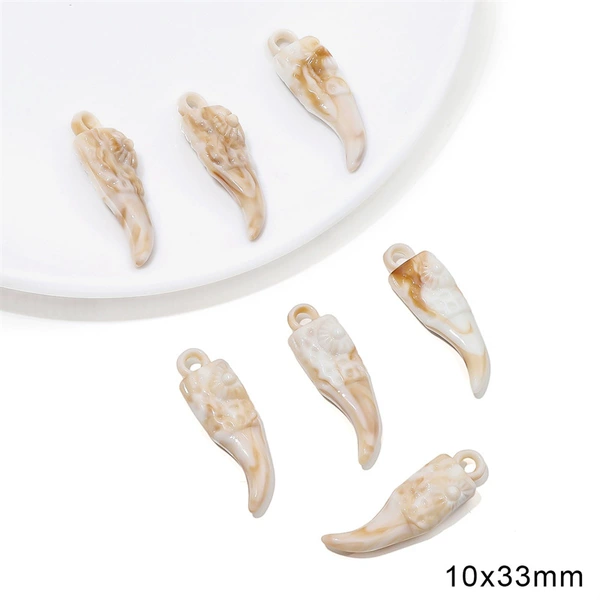 ↬↬↬Big Wolf Fang 10x33mm, hole diameter about 2.5mm, brown color, 10 pcs/pack (about 12 grams) ↫↫↫