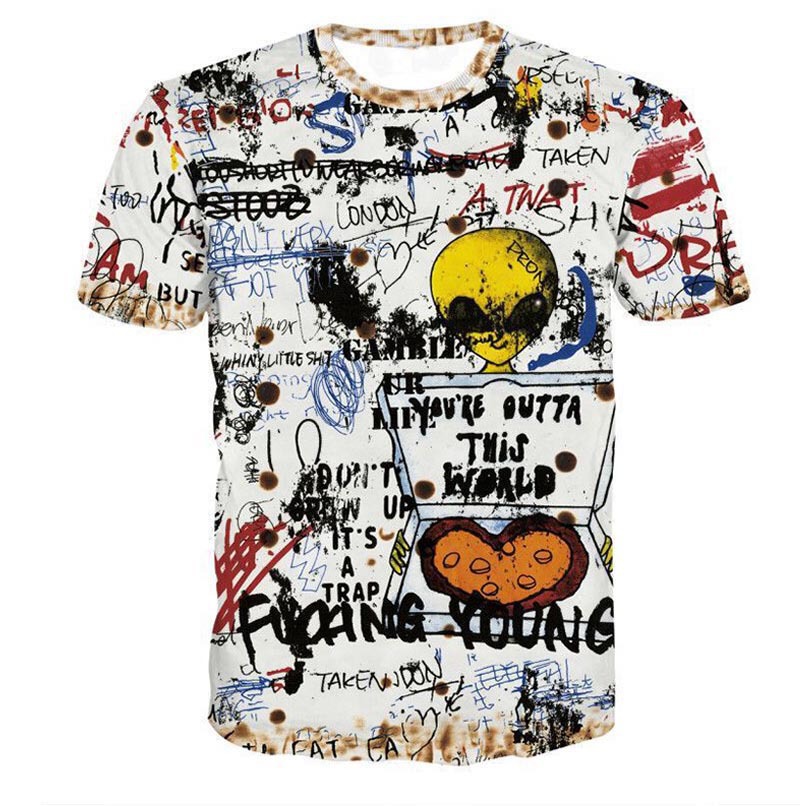 Casual europeo y americano 3D divertido cuello redondo tendencia camiseta de los hombres impresión 3D soporte para la imagen de la entrega de una pieza Z