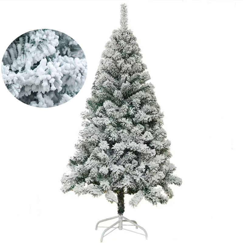 Nueva decoración navideña transfronteriza, árbol de Navidad de PVC realista para hotel, de pie, flocado, con diseño de lápiz, plegable, venta al por mayor de fábrica.