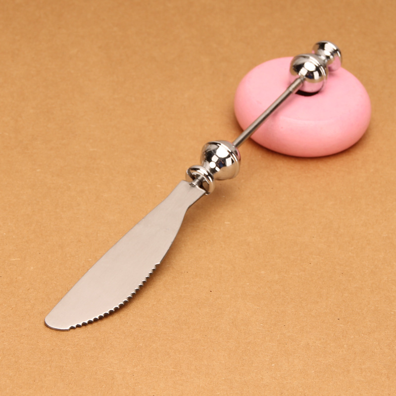 Pala de pizza con cuentas, cuchillo de pan, cuchillo de crema de mantequilla, cimitarra de queso de acero inoxidable, cuchillo de mesa, bricolaje con dientes, nueva vajilla