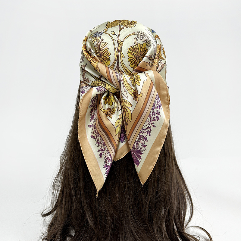 Women's Silk Scarves Floral Print Imitation Silk Satin Square Headscarves For Fashionable Accessories_voghion.com