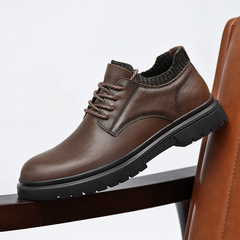皮鞋男2023新款秋季真皮系帶商務休閒鞋正裝百搭軟底頭層牛皮男鞋