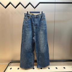 パリBヘビーデューティーワイドカットカットダメージジーンズファミリーハイストリート万能ルーズトレンドストレートカジュアルパンツ