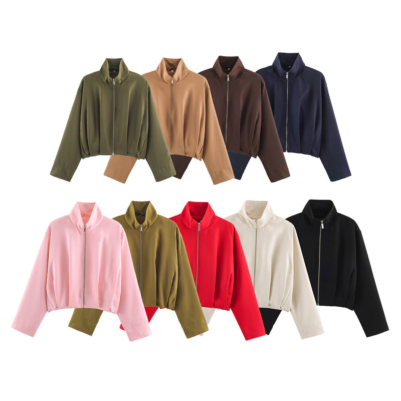 Foreign trade order! ZA cross-border women's clothing 2026 autumn European and American style stand-up collar bomber jacket 8372283