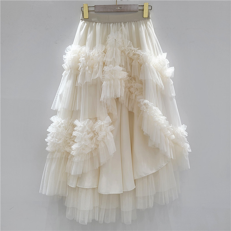 浪漫重工荷叶边网纱蓬蓬半身裙女不规则斜摆鱼尾A字蛋糕裙仙女裙
