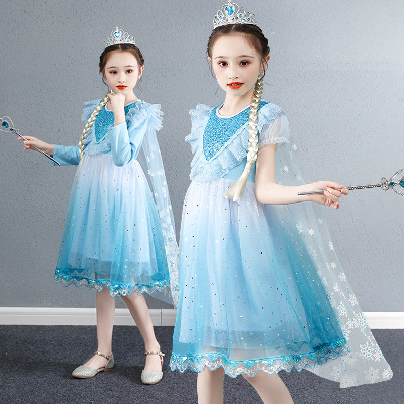 Elsa Princess Dress for Girls, New Frozen Long-Sleeve Dress, Stylish Autumn-Winter Elsa Gown