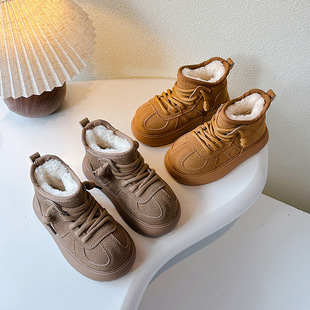 Girls Cotton Shoes 2024 Winter New Kapi Bala Big Head Children Snow Boots fleece-lined Thick Cotton Boots Bread Shoes