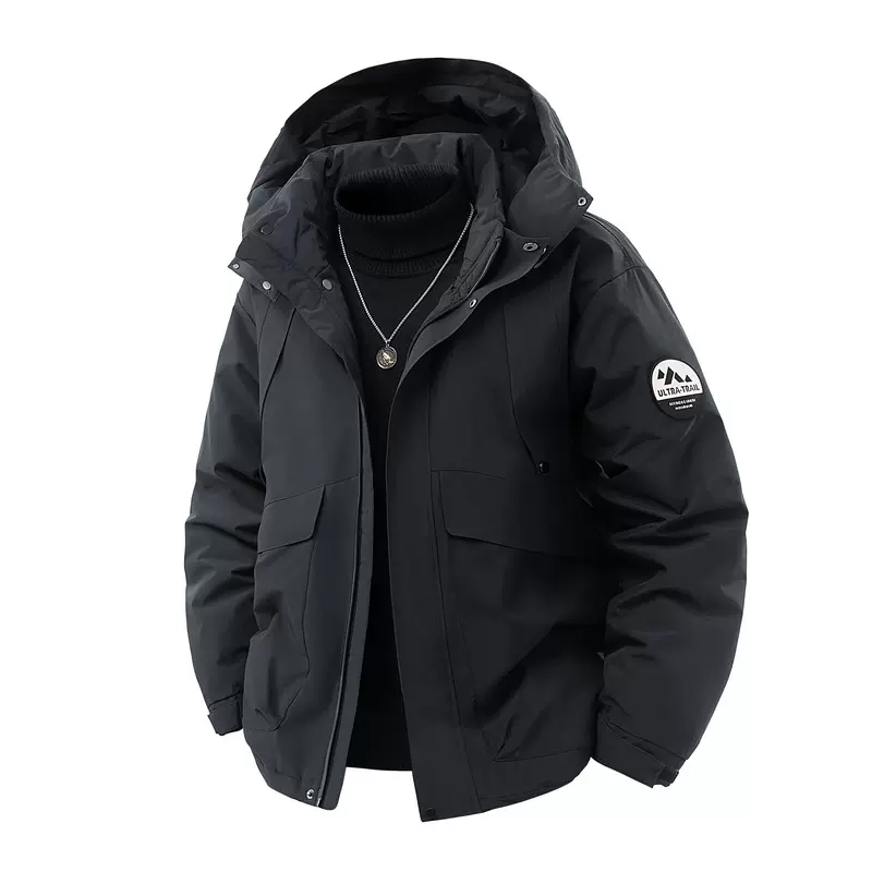 2025冬季新款羽绒男士美式百搭连帽休闲大口袋羽绒服男女同款上衣