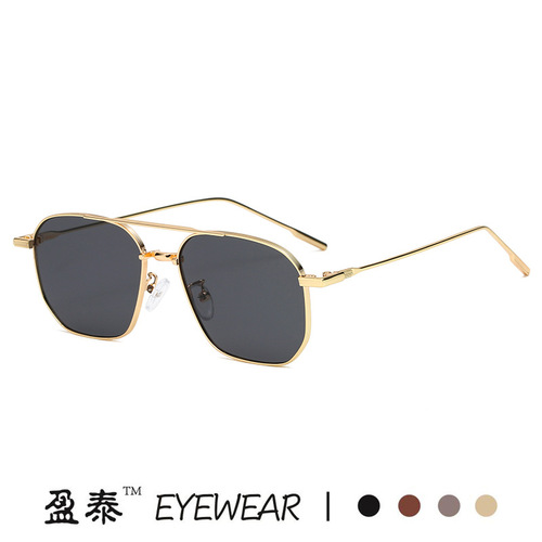 Personalized double beam irregular sunglasses Huang Zitao's same style anti-blue light glasses fashionable metal glasses literary sunglasses