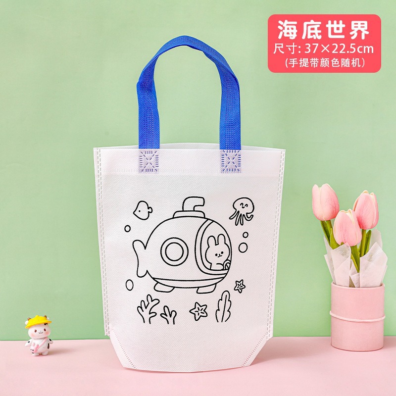 Bolso de graffiti hecho a mano de bricolaje de dibujos animados, dibujo para niños, regalo para colorear, lindo bolso de graffiti no tejido