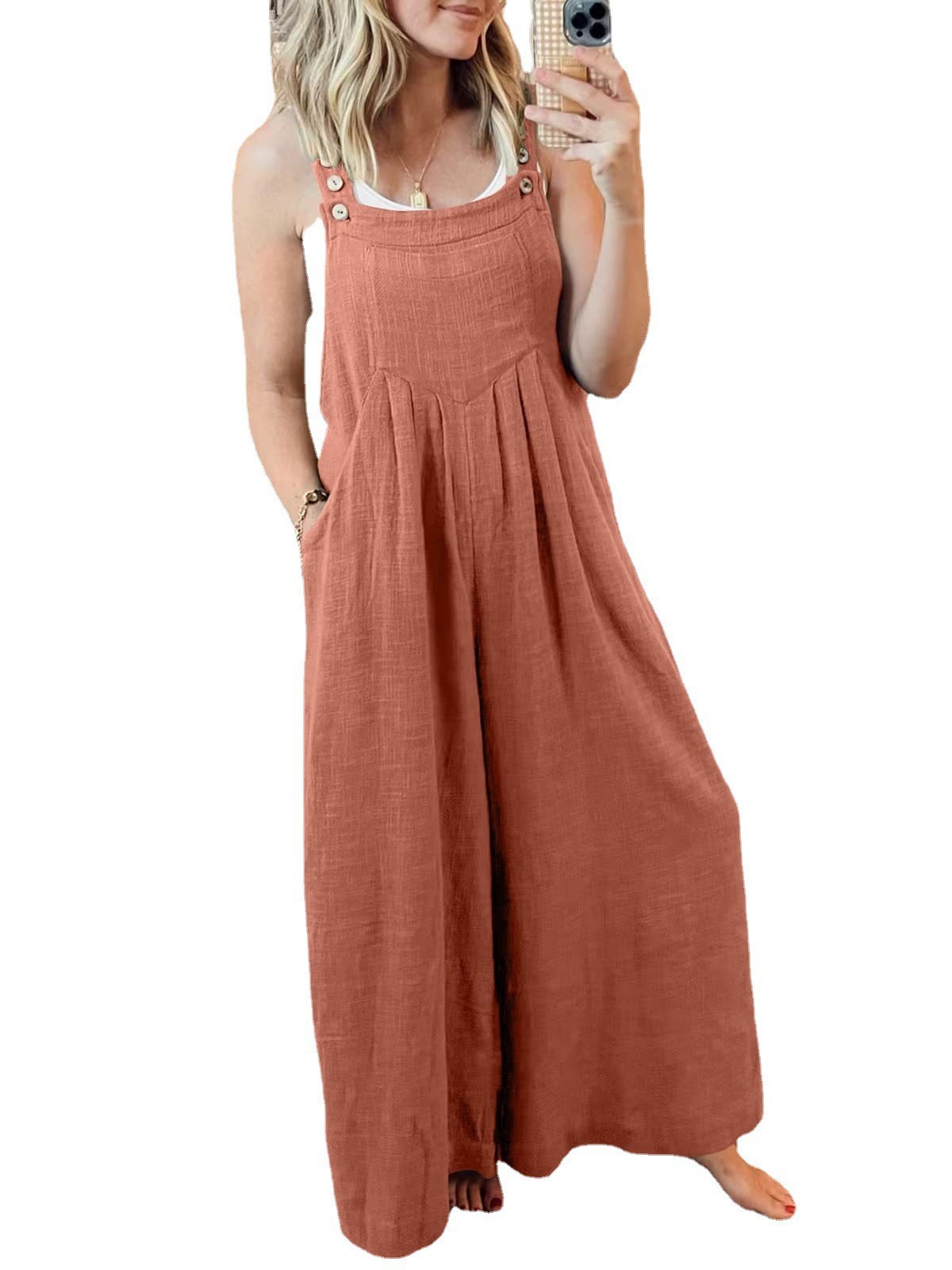 Amazon Europa y América correa del mono de las mujeres 2023 Verano nuevo transfronterizo de comercio exterior de color sólido bolsillo pantalones mono