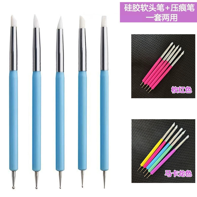 Soft Silicone Indentation Pen, Double-Ended Dotting Tool, Rubber Clay Sculpture Tool, Nail Art Pen Set of 5