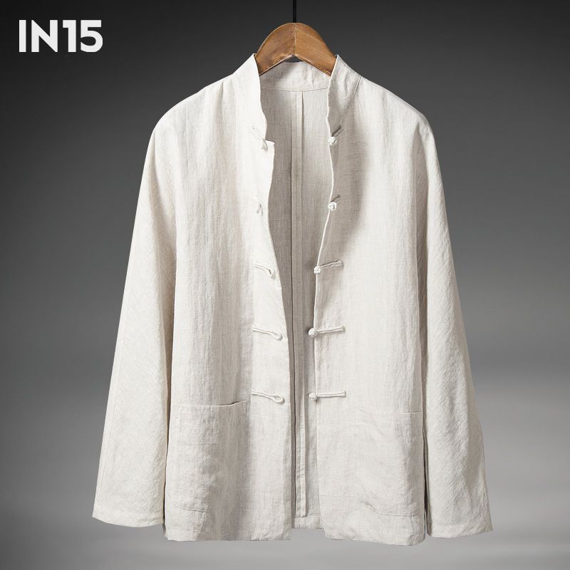 Otoño e invierno nuevo estilo chino retro para hombres camisa de lino de estilo chino para hombres de manga larga de algodón y lino con hebilla camisa cuello alto traje Tang