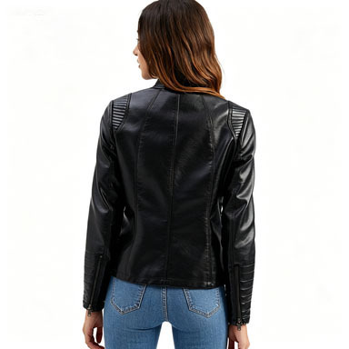 Cross-border women's leather jacket—European and American-style spring/autumn PU biker jacket—European size leather outerwear—short, fashionable women's jacket