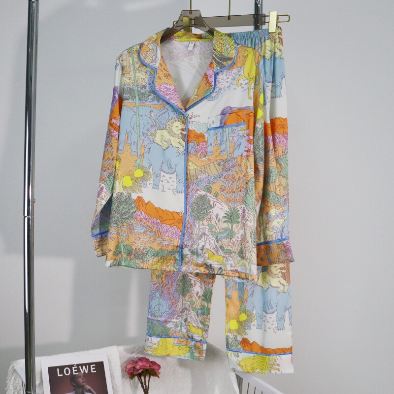 Spring new ice and snow silk pajamas women can wear outside high-end silk two-piece home wear suit one-piece delivery Spring new ice and snow silk pajamas women can wear outside high-end silk two-piece home wear suit one-piece delivery