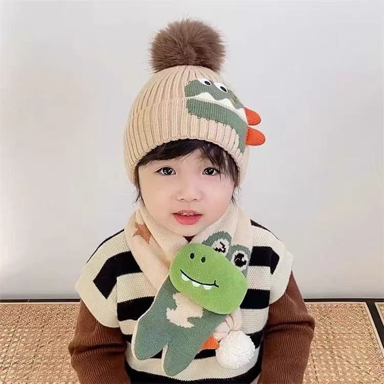 儿童帽子围巾两件套秋冬款婴儿针织毛线帽可爱萌冬季保暖卡通男女|undefined