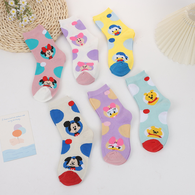 Mickey Socks for Women Korean Style Mid-Calf Ins Trendy Japanese Cute Winnie the Pooh Donald Duck Bear Cartoon Mid-Calf Socks