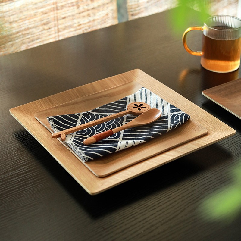 bandeja de madera de nuez cuadrada japonesa para el hogar coloca tazas de menú comida snack pizza filete plato de madera