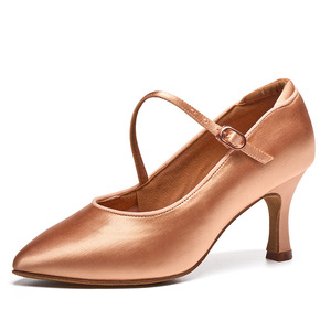 Modern Bronze color Ballroom tango Dance Shoes for Women Adult Soft Sole Mid High Heels Waltz Dance Shoes Modern Shoes for Women Professional Dance Shoes