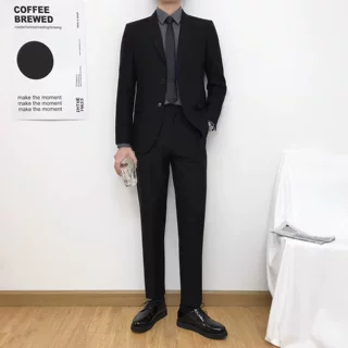韩版休闲西装套装男士商务职业正装潮免烫修身西服男结婚新郎礼服