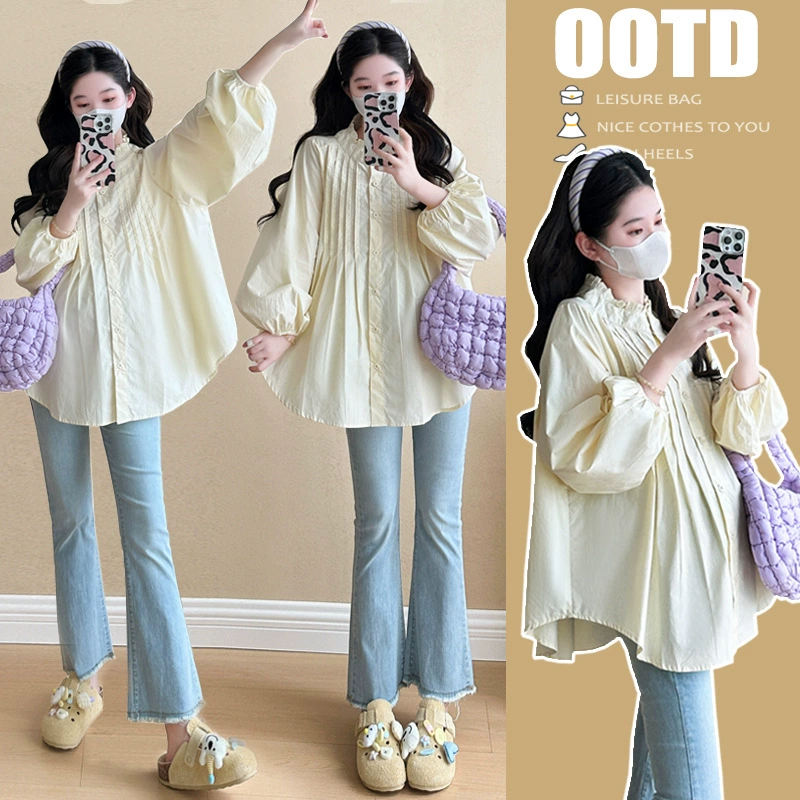 Пятно для беременных одежды 2025 весна новый длинный рукав рубашки для беременных