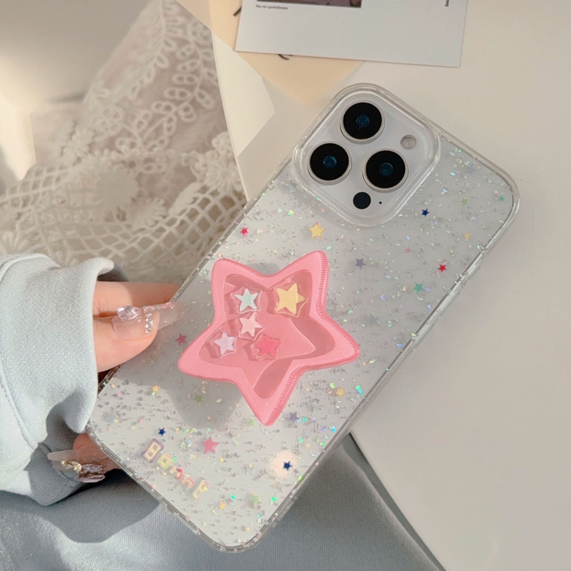 50g Weight iPhone Applicable Brands Phone Cases Classification PC, tpu Material Star Pattern Cute Style Painted Craft PC Tpu Star Painted Cute Phone Cases Phone Accessories 5