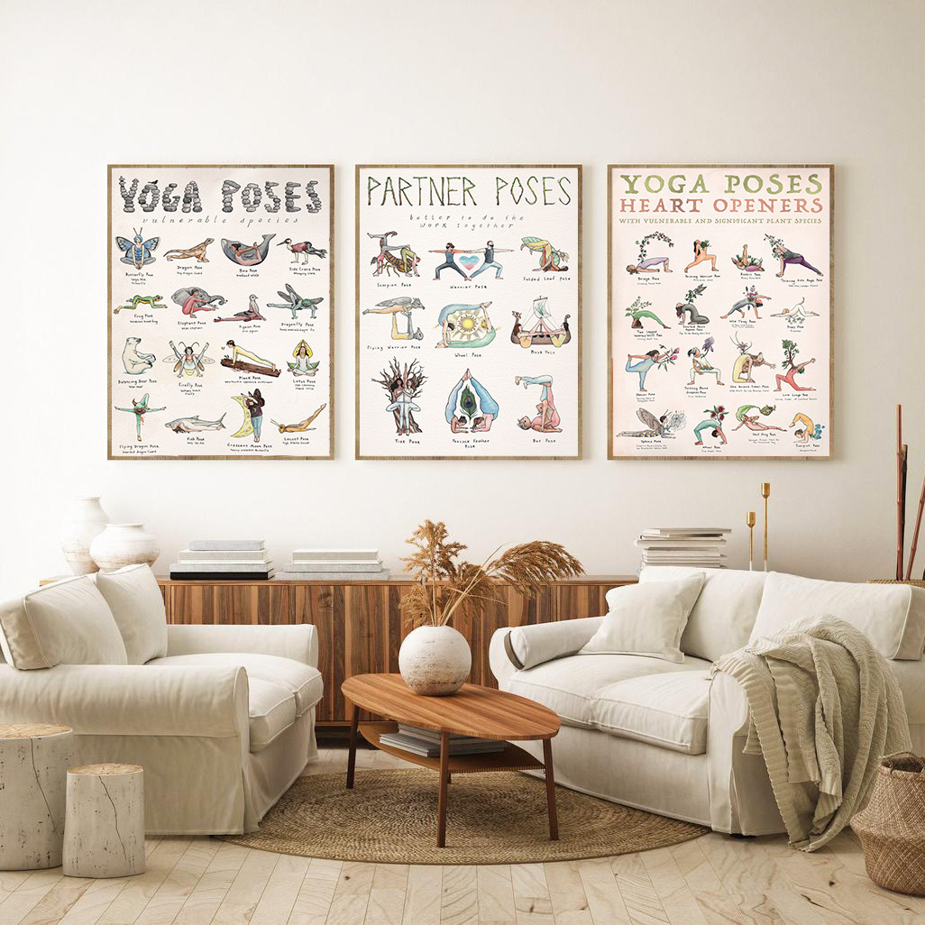 Yoga studio wall decoration frameless canvas painting core creative insect plant Human Body Yoga posture poster hanging painting