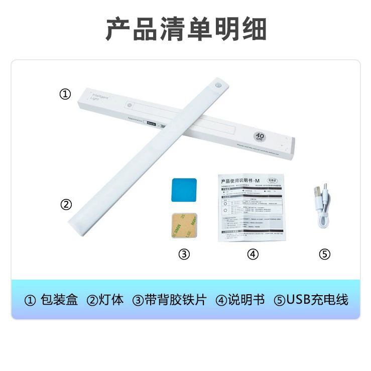 Smart physiological induction LED night light, self-adhesive interior lighting for wardrobe, magnetic light strip