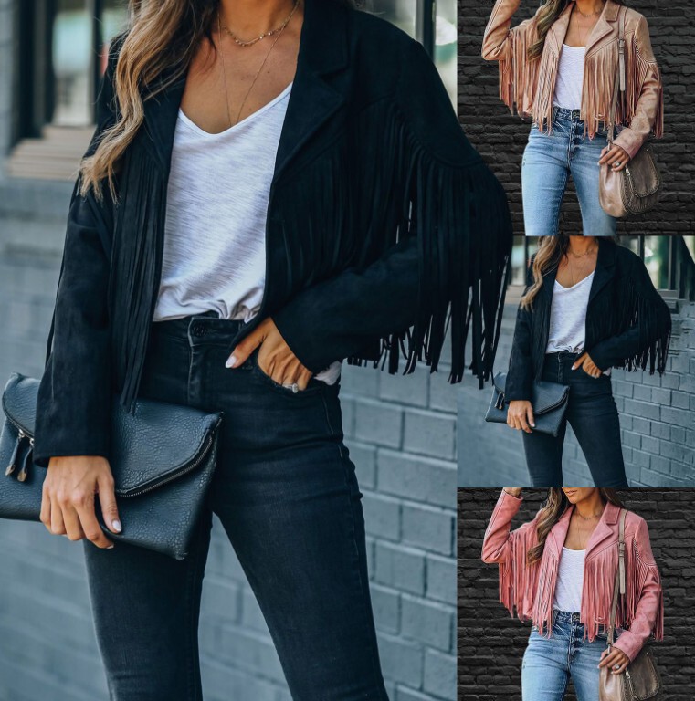 Amazon Foreign Trade Women's Autumn New Slim-fit Top Cross-border Long-sleeved Tassel Jacket for Women