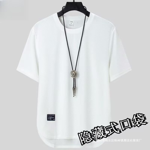 Source factory foreign trade pocket short sleeve t-shirt men's loose versatile casual simple half-sleeve undershirt wholesale 