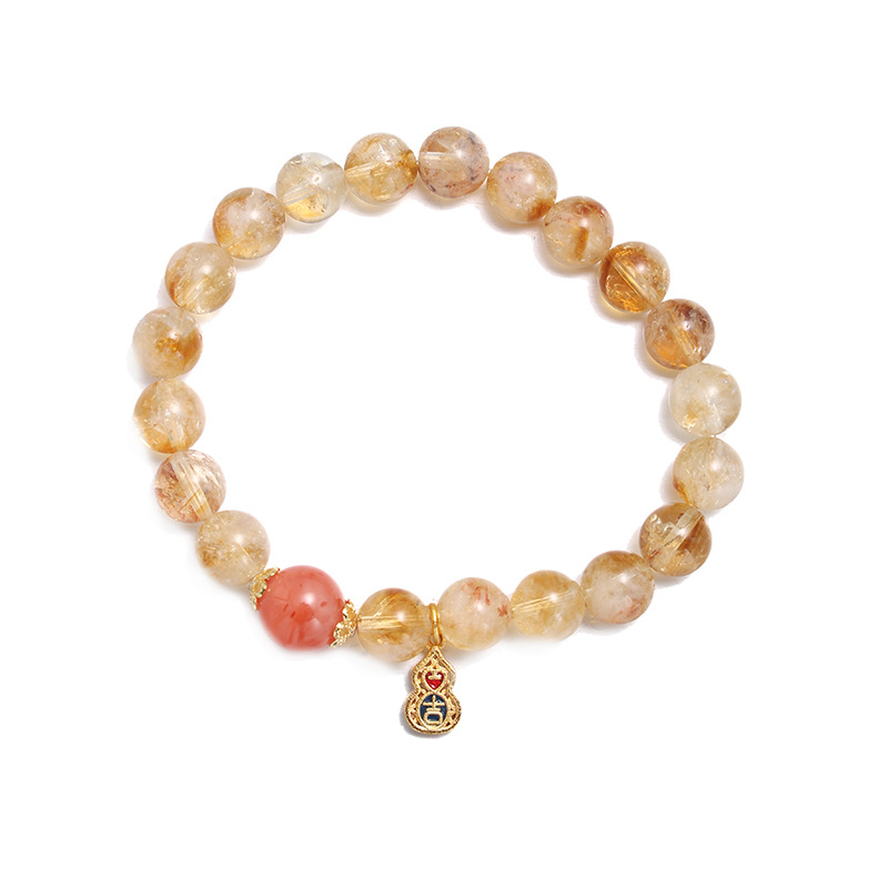 Natural amarillo cristal amarillo cristal rubio pulsera de cristal nicho ligero lujo explosión calabaza de arena oro pulsera de cristal amarillo mujer