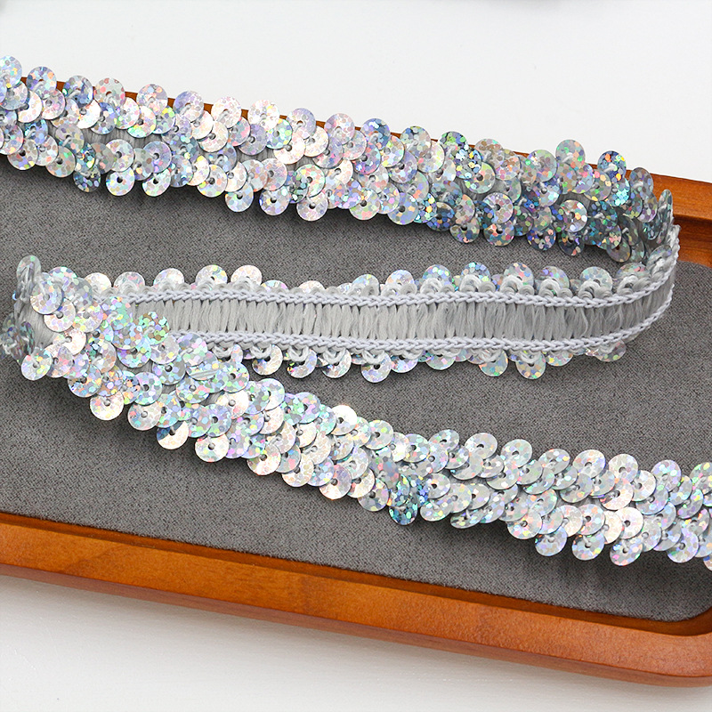 Accesorios de costura hechos a mano 2 filas elástico lentejuelas encaje baile Latino falda ropa la Etapa 20 colores