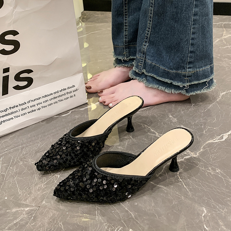 Petite Women's Sequined Stiletto Sandals, Stylish And Sexy Pointed Toe, Perfect For Summer_vogvips.com
