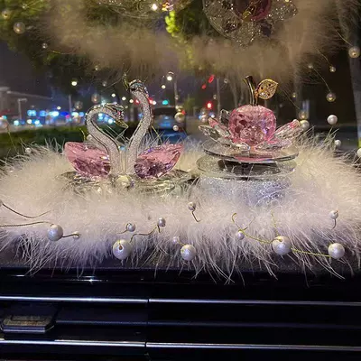 Car Ornaments Goddess Style Crystal Swan Car Perfume Holder High-End for Girls' Cars (Car ornaments) - crystal-pink-swan-rotating-apple-pearl-feather-cushion
