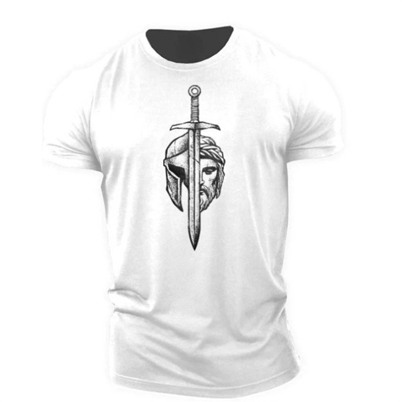 European Size Cotton T-Shirt Printed New Style T-Shirt Round Neck Summer European and American Knight Aliexpress Hot Selling Men's Short-Sleeved Cross-Border Armor