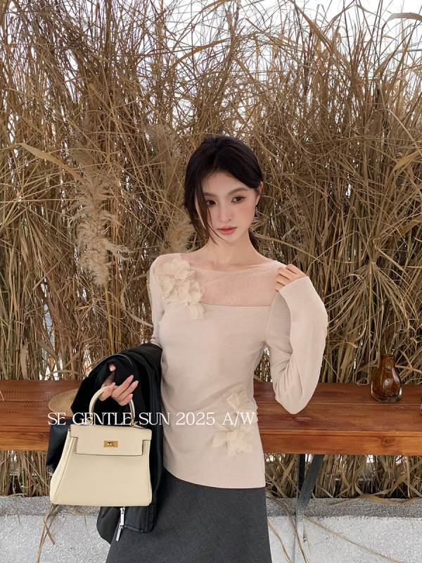 秀熙熙2025秋季新款白标显瘦长袖花朵针织衫上衣羊毛衣女89602|undefined