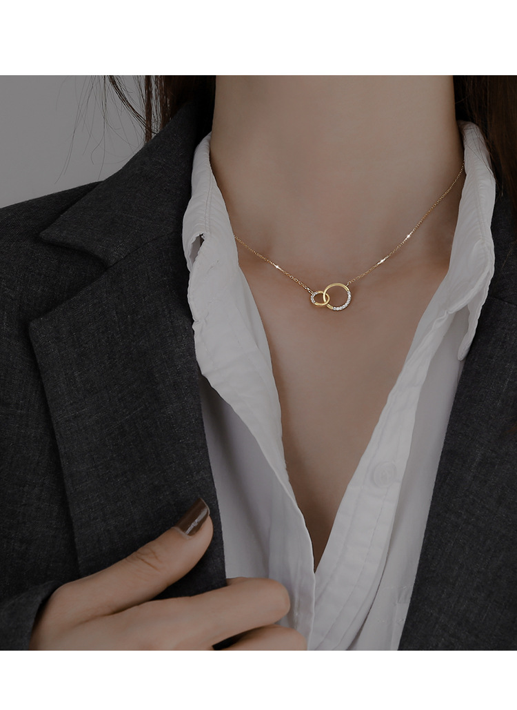 Collar círculo estilo sol con diamantes cadena clavícula mujer_voghion.com