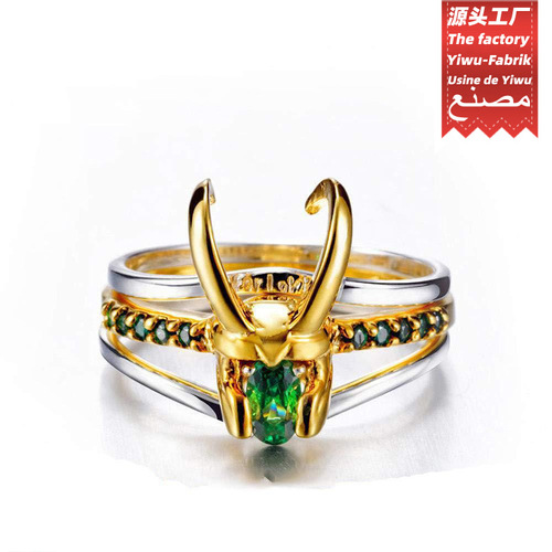 Long Rui Loki Helmet Ring—3-in-1 European and American Style Creative New Jewelry Ring and Earrings—Loki, God of Thunder