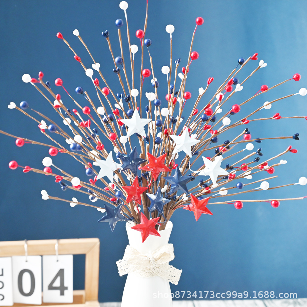 Día de la Independencia transfronterizo de Estados Unidos Día de la Independencia de Estados Unidos Decoraciones Rojo, Blanco, Azul, Planta de la Independencia Flores Simuladas