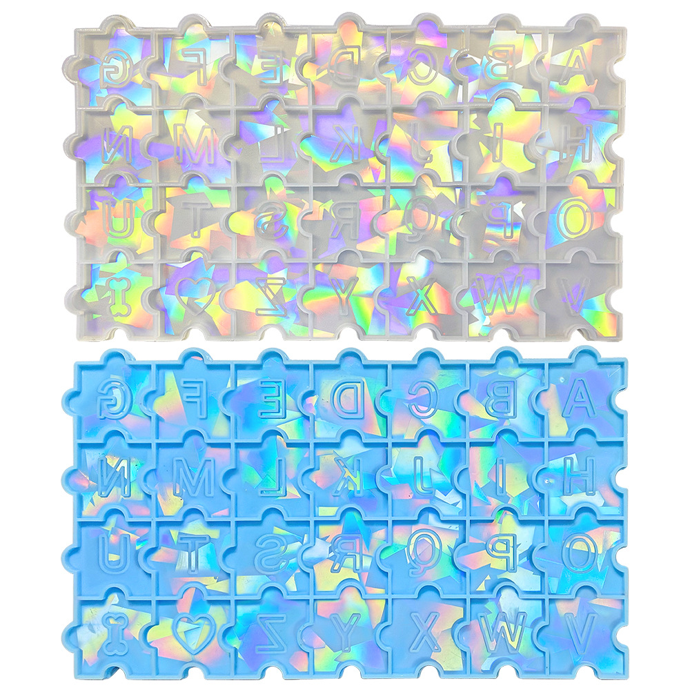 2023爆款全息字母拼图模具全息镭射字母挂件钥匙扣装饰品