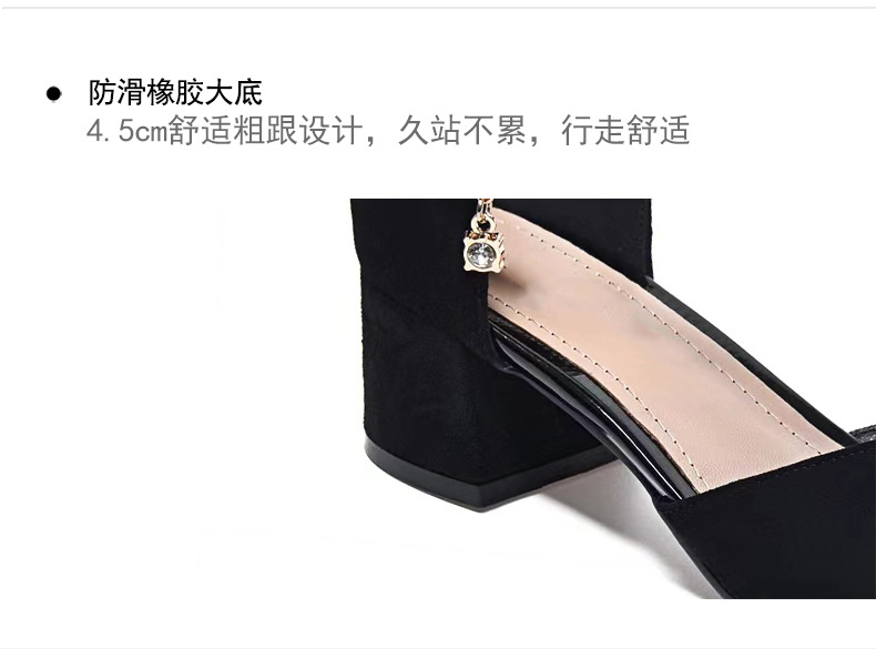 Sandal cao gót nữ quai ngang gót vuông da lộn — Màu đen Cashmere chi tiết 10