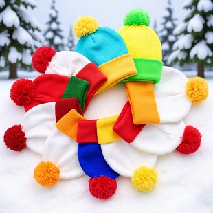 Cross-border new color-blocked woolen hat with big head circumference, winter woolen ball knitted hat, Christmas hat, knitted Halloween hat