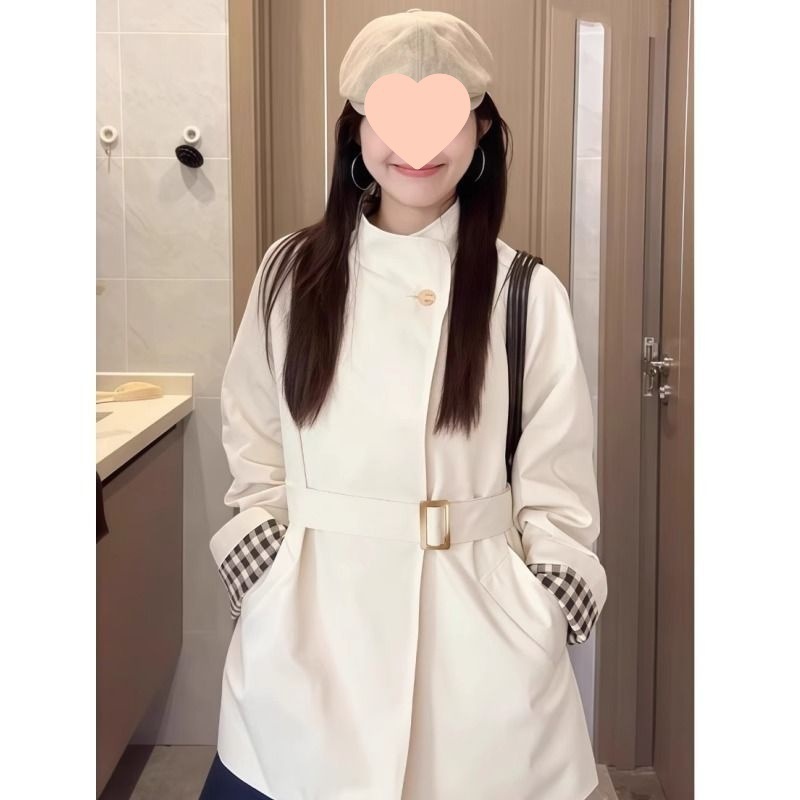 白色立领爆款风衣外套女2025春秋新款中长款小个子高级感韩系休闲|undefined