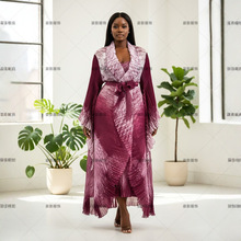 高端三宅牙签褶太阳褶工艺连衣裙套装女扎染印花系带三件套长裙