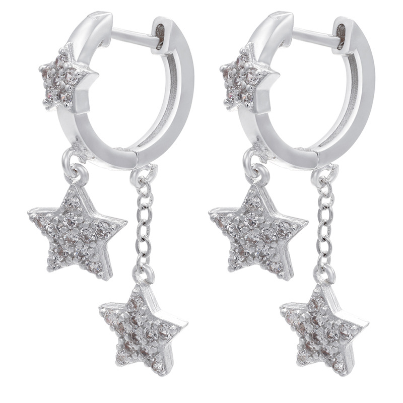 Wholesale New Style Micro Inlaid Star Pendant Long Copper Earrings Nihaojewelry display picture 4