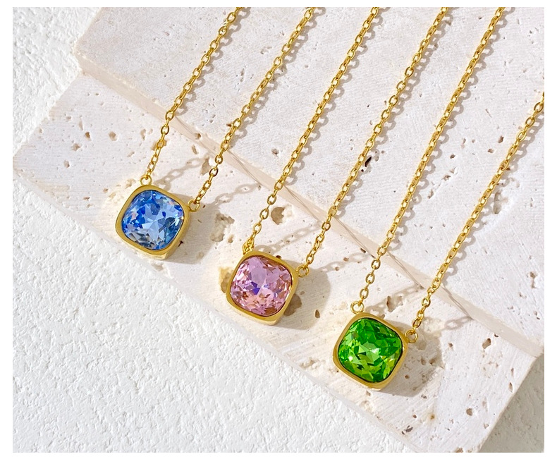 9g Weight Artificial Crystal Pendant Material Pendant Necklace Classification Titanium Steel Chain Material cable chain Chain Type 1 Piece Quantity Holiday, Daily Occasion Artificial Crystal, Titanium Steel Material Geometric Pattern All Seasons Season Unisex Gender Lady Style Lady Geometric Artificial Crystal Titanium Steel Cable Chain Pendant Necklaces Wholesale 16