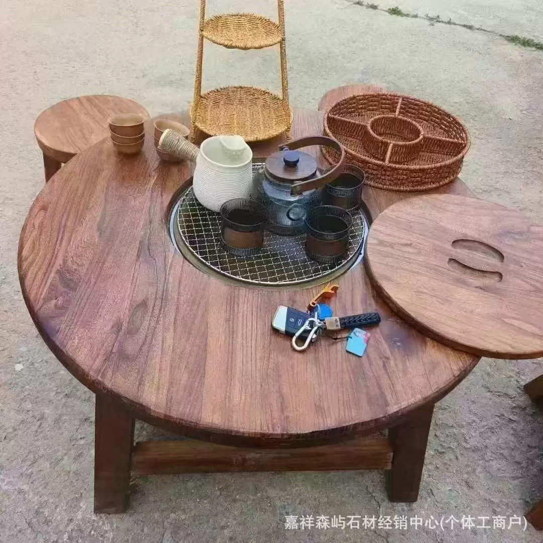 Стол для приготовления чая на открытом воздухе стол для барбекю из цельного дерева круглый стол для чая и стулья комбинированный балкон горячий горшок для барбекю стол