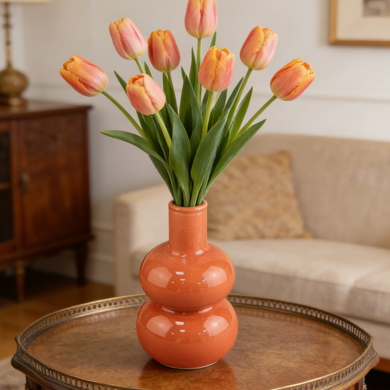 Vaso de calabaza moderno simple decoración floral de sala de estar de alto nivel floral rosa rosa de cerámica de lujo ligera