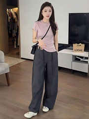 欧洲站流苏腰带休闲阔腿裤女2025夏季新款高腰显瘦速干轻薄直筒裤