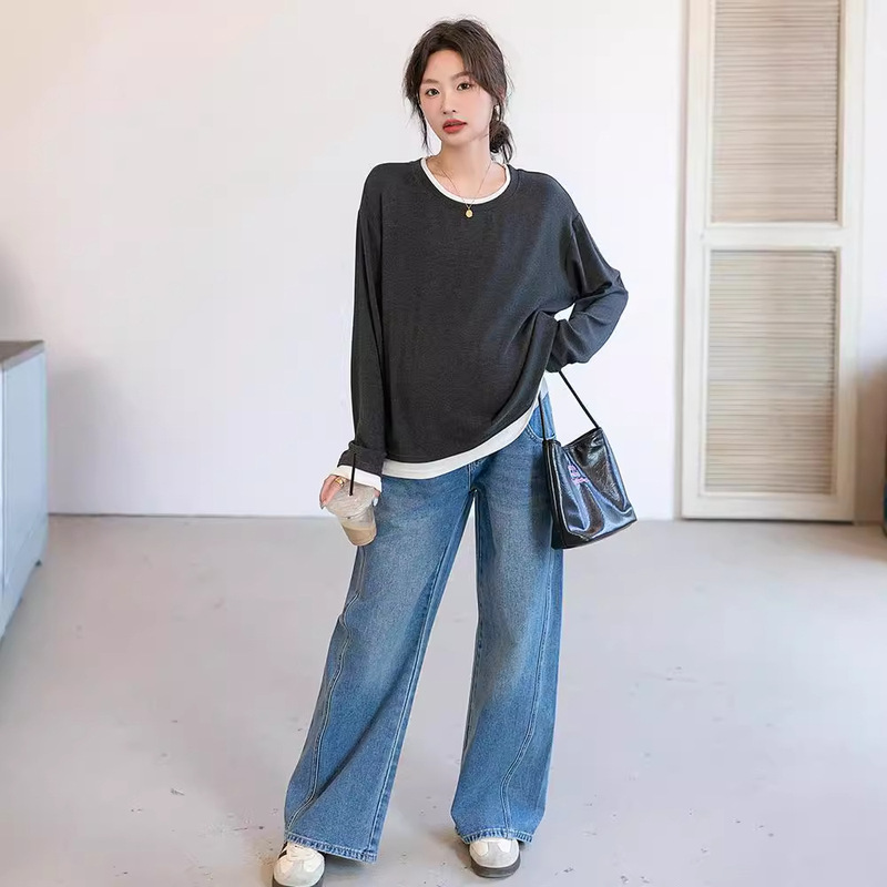Spring and Autumn Korean Maternity Dress Fashion Fake Two-piece Pregnant Women T-shirt Top Loose plus size Long Sleeve Pregnant Women Base Shirt Spring and Autumn Korean Maternity Dress Fashion Fake Two-piece Pregnant Women T-shirt Top Loose plus size Long Sleeve Pregnant Women Base Shirt